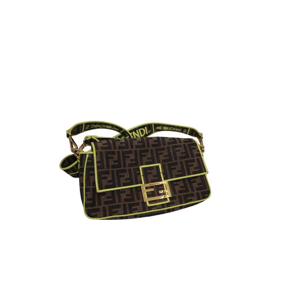 Fendi Zucca Embroidered Canvas Baguette Medium Shoulder Bag Brown Neon Women's - Picture 3 of 16